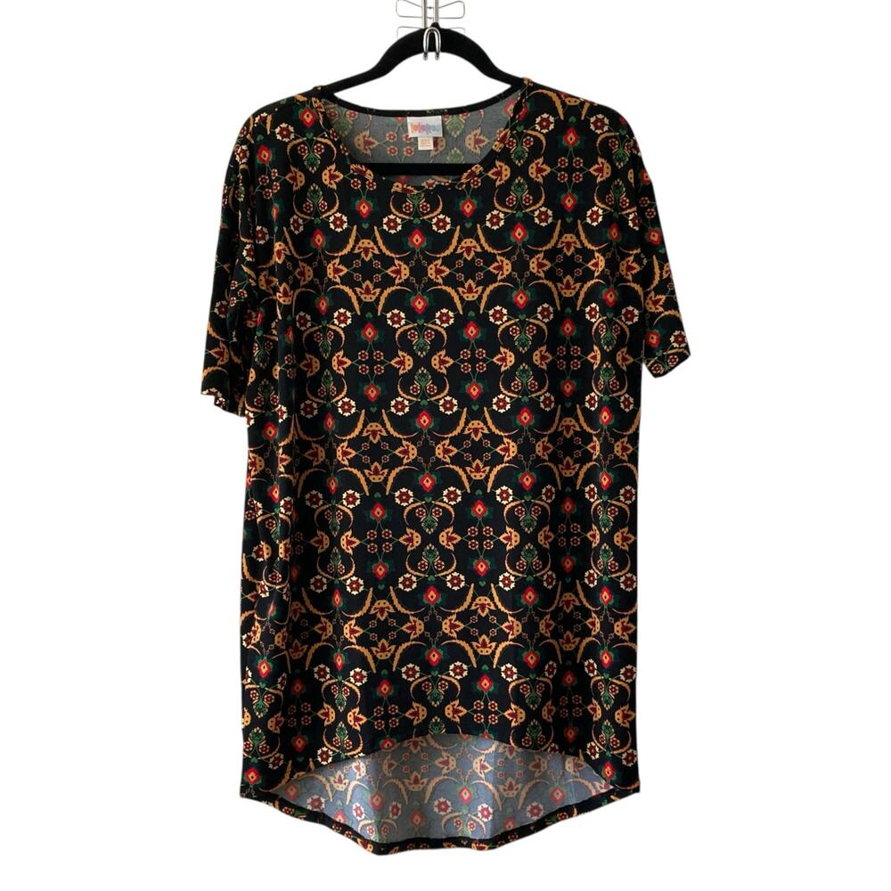 NWT Lularoe Irma Tunic Sz XXS Black Yellow Folk High Low Shirt Top NEW LLR